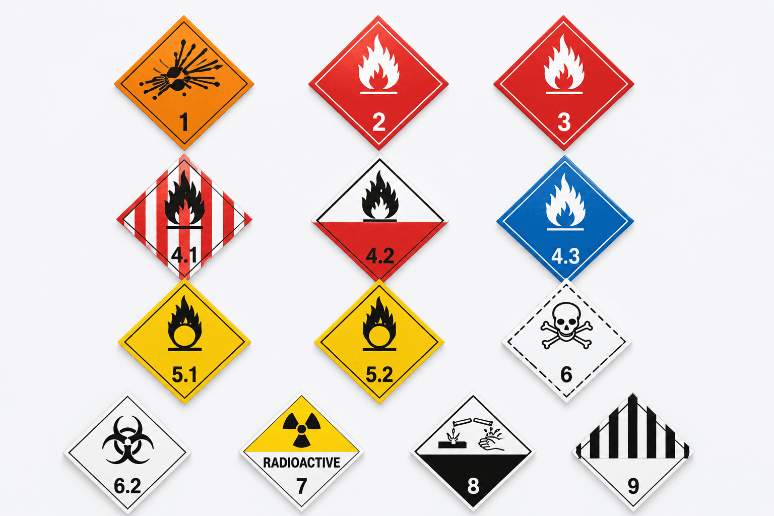 Dangerous goods hazard class labels for IMDG classification