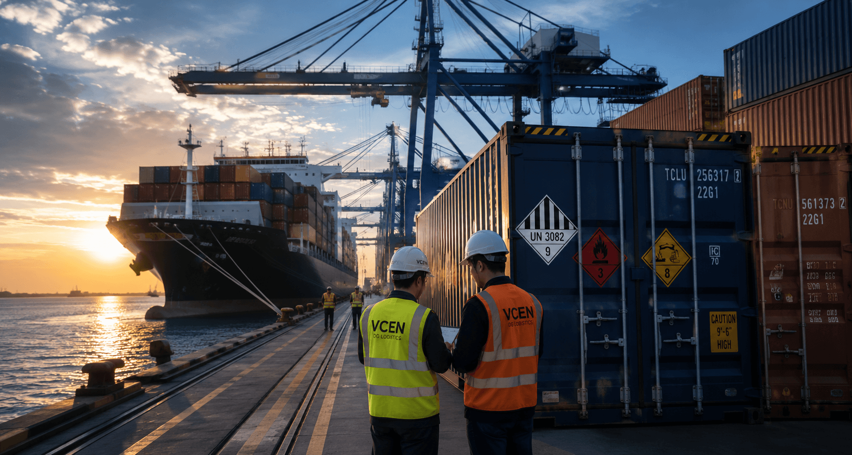 Container vessel and dangerous goods booking coordination