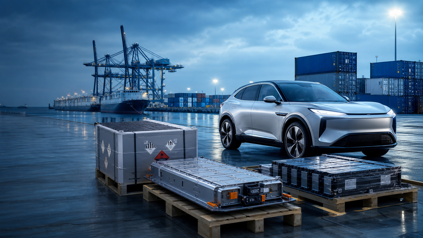 Electric vehicle, EV battery pack, and automotive dangerous goods export logistics scene