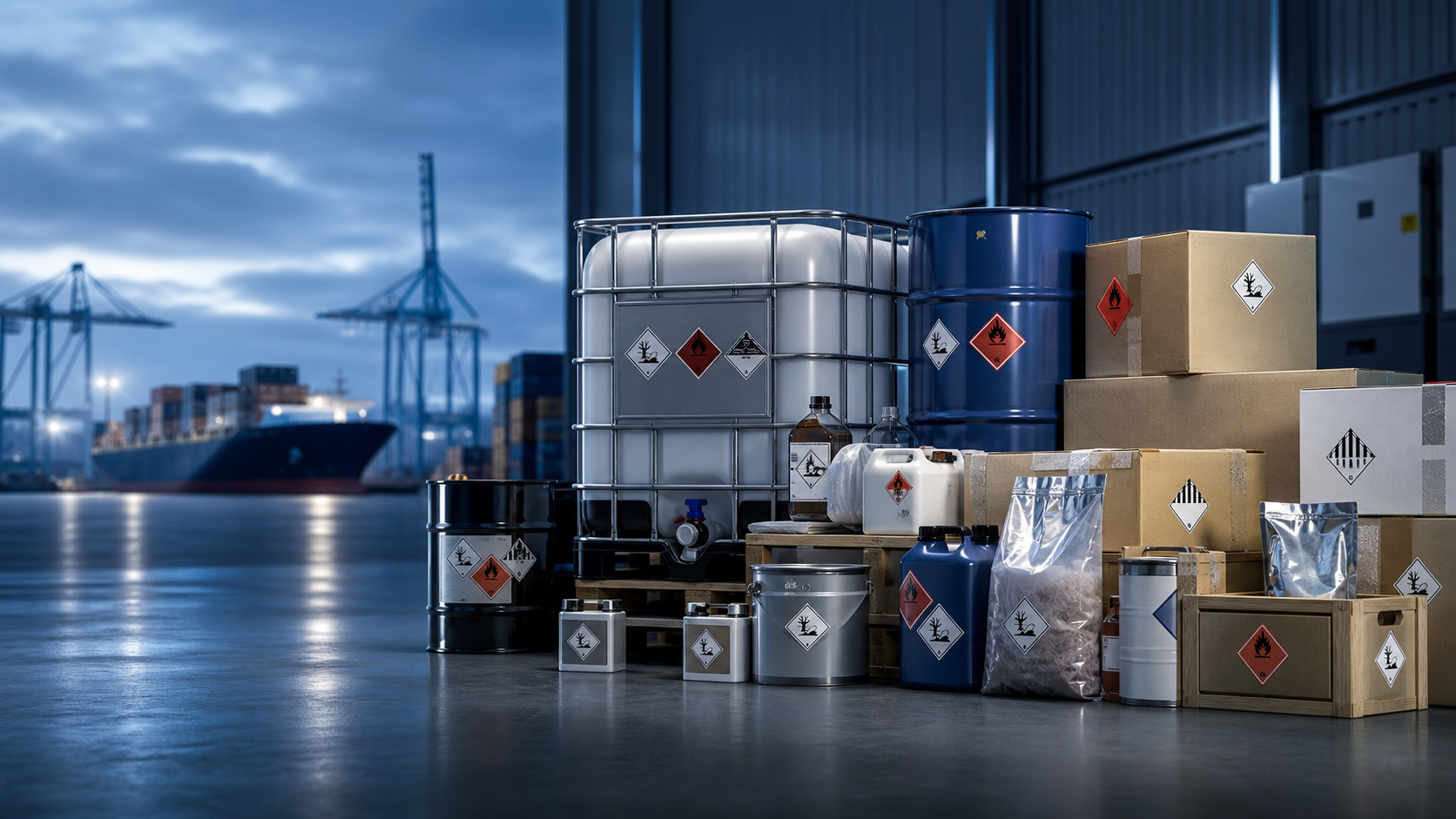 Special regulated cargo, mixed packaging forms, document review, compliance labels, and complex cargo assessment scene